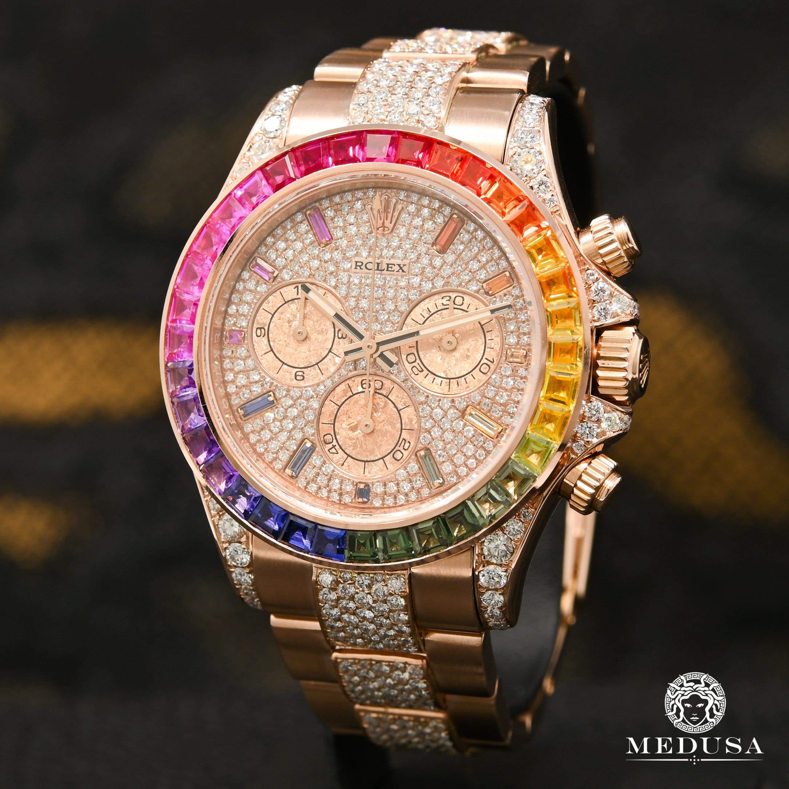 Rolex watch | Rolex Daytona 40mm - Rainbow Iced Mens Watch | Medusa jewelry - Medusa Jewelry