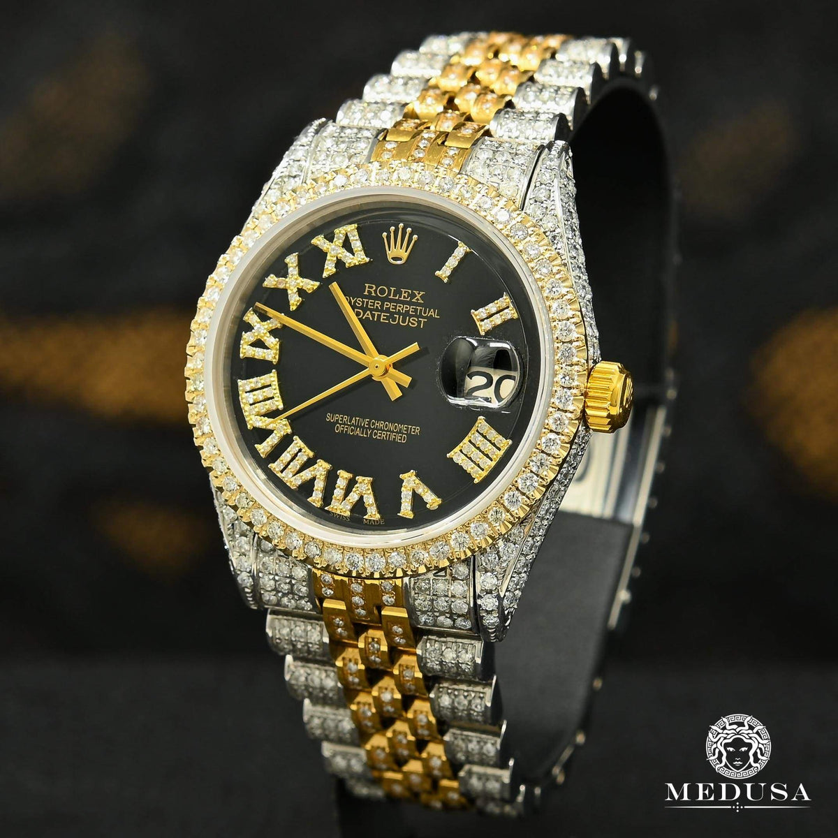 Montre Rolex | Montre Homme Rolex Datejust 36mm - Black Iced Out Or 2 Tons