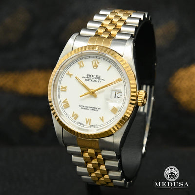 Montre Rolex | Montre Homme Rolex Datejust 36mm - Blanc Romain Or 2 Tons