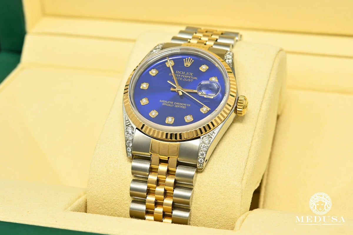 Montre Rolex | Montre Homme Rolex Datejust 36mm - Cadran Bleu Iced Or 2 Tons