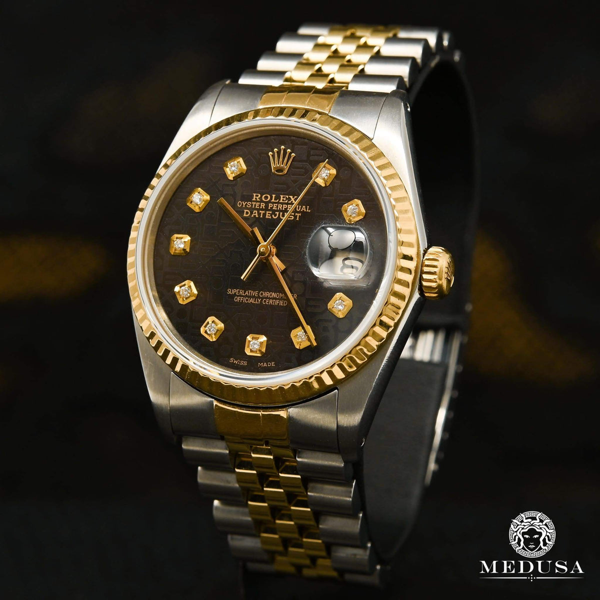 Montre Rolex | Montre Homme Rolex Datejust 36mm - Cadran Noir Jubilee Or 2 Tons