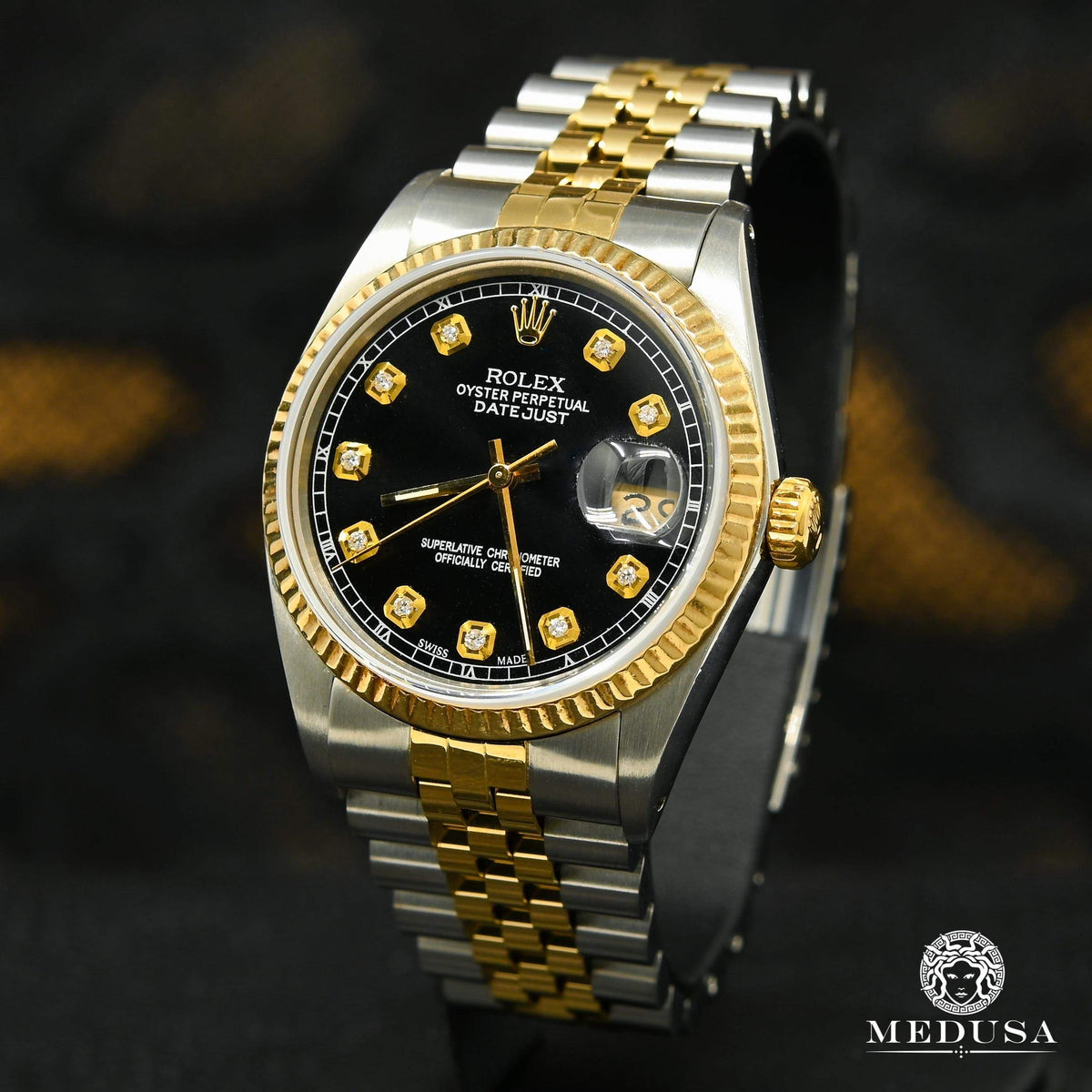 Montre Rolex | Montre Homme Rolex Datejust 36mm - Cadran Noir Or 2 Tons