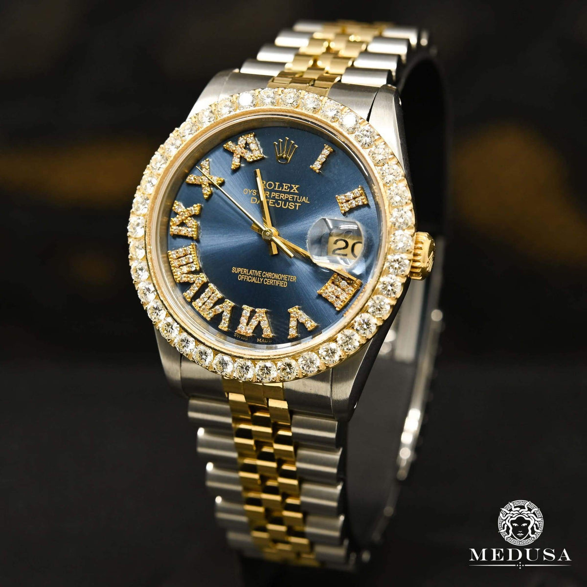 Montre Rolex | Montre Homme Rolex Datejust 36mm - Navy Chiffre Romain Or 2 Tons