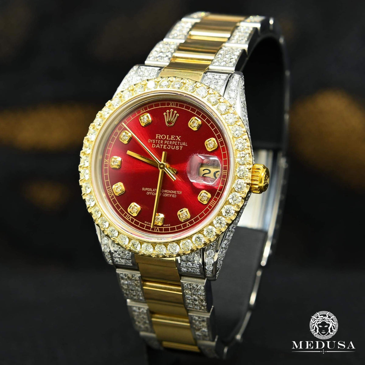 Montre Rolex | Montre Homme Rolex Datejust 36mm - Oyster Iced Red Or 2 Tons