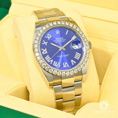 Montre Rolex | Montre Homme Rolex Datejust 41mm - Blue Romain Iced Stainless