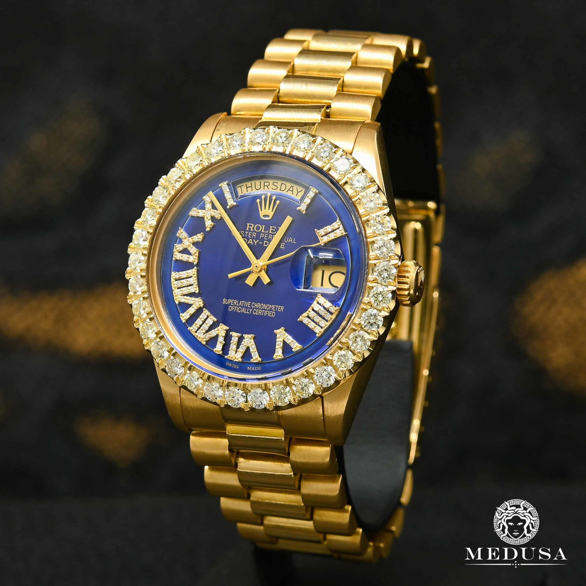 Montre Rolex | Montre Homme Rolex President Day-Date 36mm - Romain Bleu Or Jaune