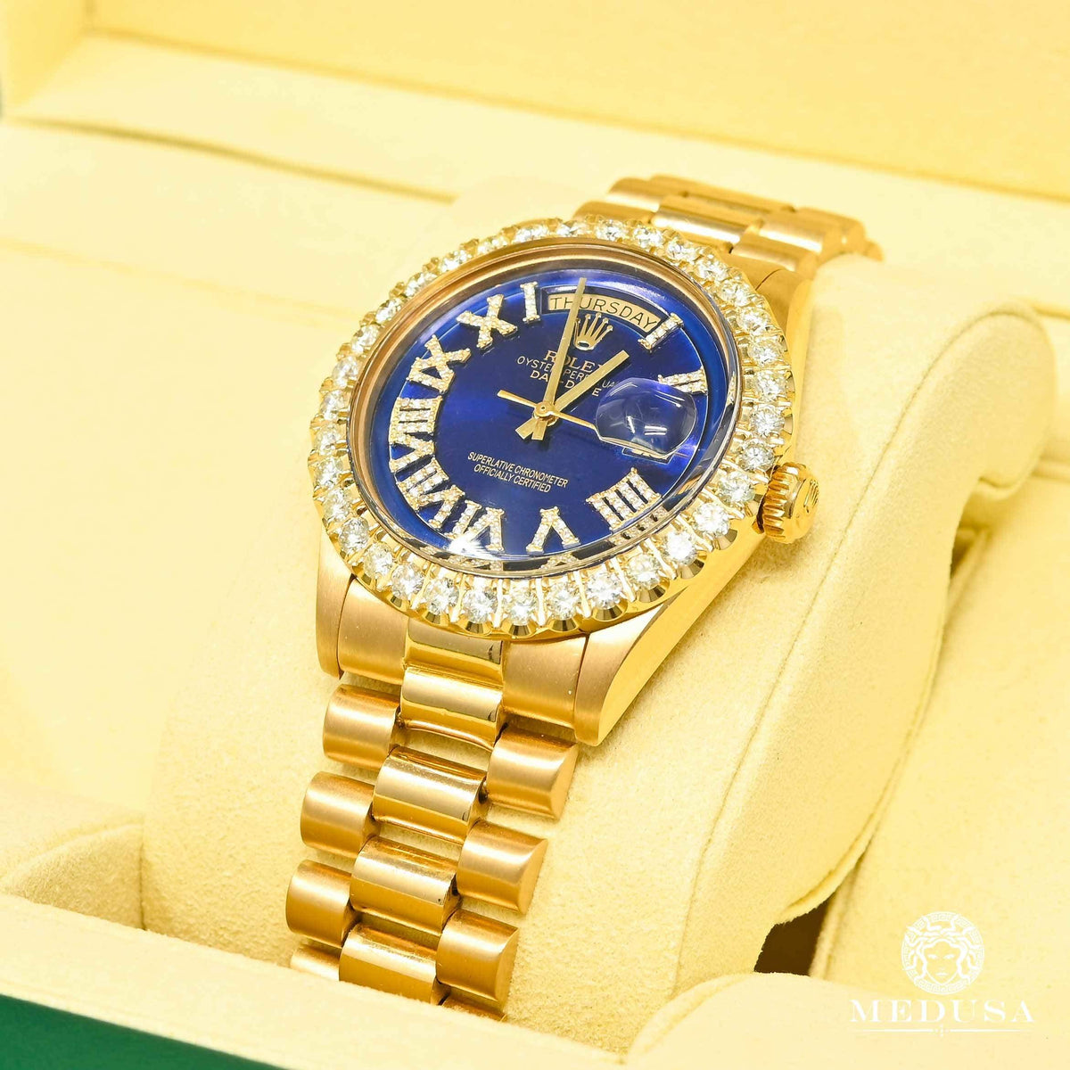 Montre Rolex | Montre Homme Rolex President Day-Date 36mm - Romain Bleu Or Jaune