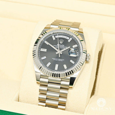 Montre Rolex | Montre Homme Rolex President Day-Date 40mm - Black Baguette Or Blanc Or Blanc