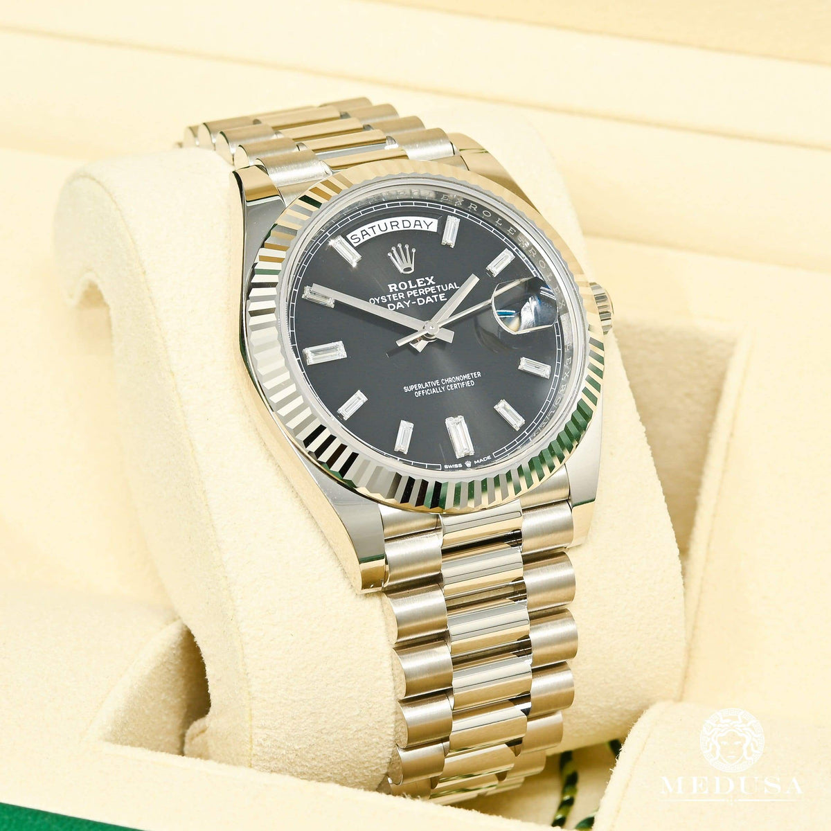 Montre Rolex | Montre Homme Rolex President Day-Date 40mm - Black Baguette Or Blanc Or Blanc